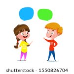 Cartoon boy and a girl talking to each other. Vector illustration