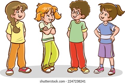 Cartoon boy and a girl talking to each other. Vector illustration.cute kids standing talking cartoon vector