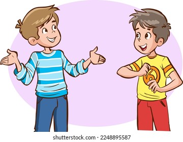 Cartoon boy and a girl talking to each other. Vector illustration.Two  Kids Talking Cartoon Character vector illustration