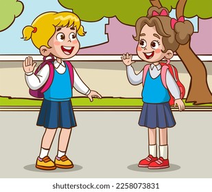 Cartoon boy and a girl talking to each other. Vector illustration