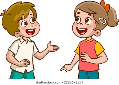 Cartoon boy and a girl talking to each other. Vector illustration.happy cute kids boy and girl talking each othercartoon vector