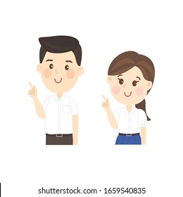 Cartoon Boy and Girl Thai Students Vector