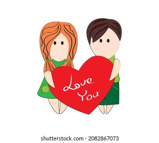 Cartoon boy and girl. Valentine's day. Vector. Isolated