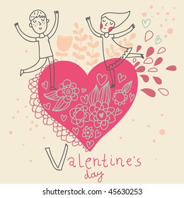 Cartoon boy and girl. Valentines day romantic illustration