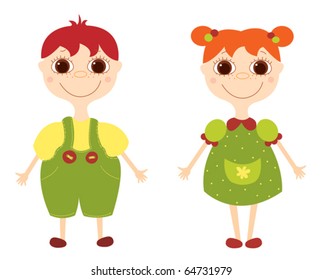 Cartoon boy and cartoon girl. Vector illustration. Isolated on white.
