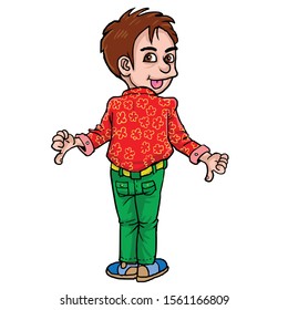 
Cartoon boy giving thumbs down from backside