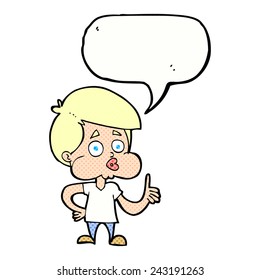 niño caricaturista dando pulgares hacia arriba con burbuja de discursos