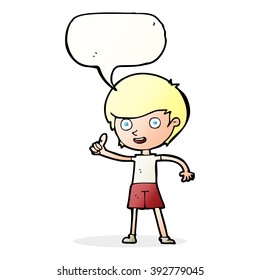 cartoon boy giving thumbs up symbol with speech bubble