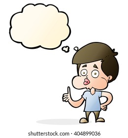 cartoon boy giving thumbs up with thought bubble