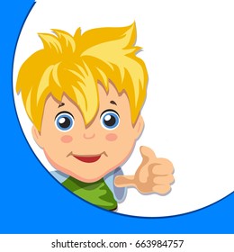 Cartoon boy giving you thumbs up. Blonde with blue eyes, Cartoon style