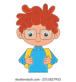 Desenho animado com óculos e mochila em cores brilhantes Vetor