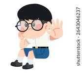 Cartoon Boy With Glasses Gesturing Stop student