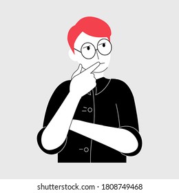 Cartoon boy with glasses on light gray background vector illustration modern style 