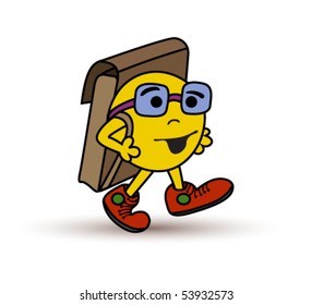 Cartoon boy going school. Comic face
