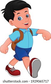 cartoon boy going to school on a white background