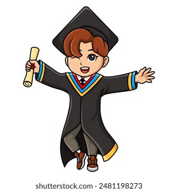 Cartoon boy graduate holding a diploma