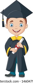 Cartoon boy in graduation costume holding a diploma