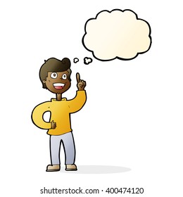 cartoon boy with great idea with thought bubble
