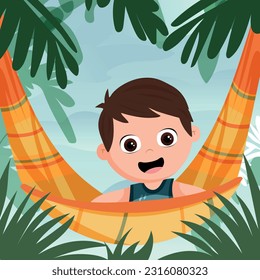 a cartoon boy in a hammock