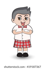 Cartoon boy hello thai style vector illustration