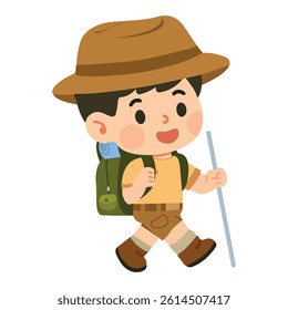Cartoon Boy Hiking with Backpack flat