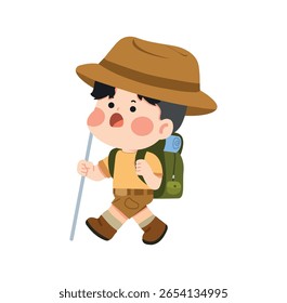 Cartoon Boy Hiking with Backpack and Stick flat