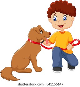 Cartoon boy with his dog isolated on white background