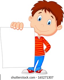 Cartoon Boy Holding Blank Paper