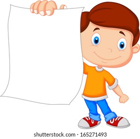 Cartoon Boy Holding Blank Paper