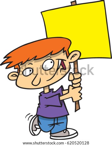 cartoon boy holding a blank sign