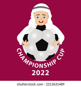 
Cartoon boy holding The Championship Cup Ball in Qatar