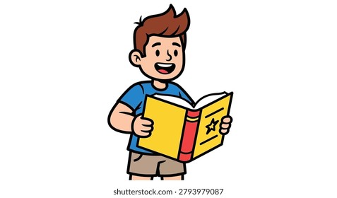 Cartoon boy holding open book