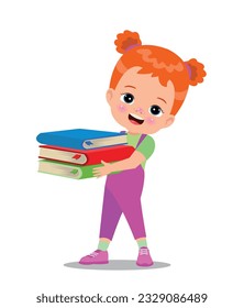 Cartoon boy holding a pile of books