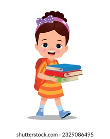Cartoon boy holding a pile of books