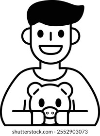 A cartoon boy is holding a stuffed bear