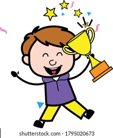 Cartoon Boy holding Trophy Character Design Illustration