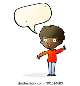 Cartoon-Junge mit Idee mit Sprachblase