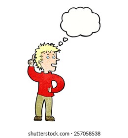 cartoon boy with idea with thought bubble
