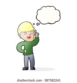 caricaturista con idea con burbuja de pensamiento