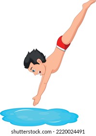 cartoon boy jumping into the water