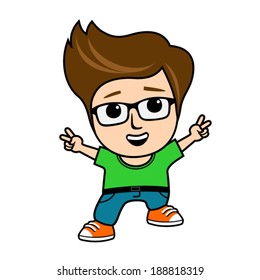 cartoon boy jumping looking happy