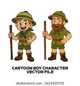 Cartoon Boy Jungle Vector Character Designs. 2d vector illustrations of a cute and beautiful cartoon character. Editable EPS file.