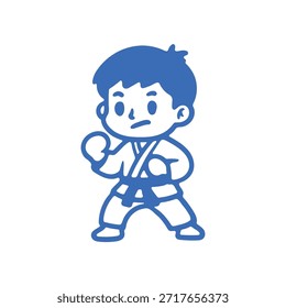 cartoon Boy in Karate Gi Ready for a Fight