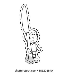 cartoon boy with knife over white background. vector illustration