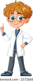 Cartoon boy in lab coat with glasses