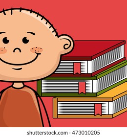 cartoon boy with laptop and books. vector illustration design