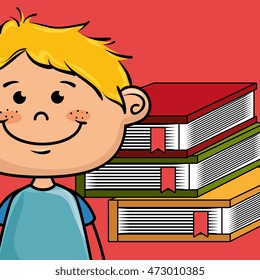 cartoon boy with laptop and books. vector illustration design