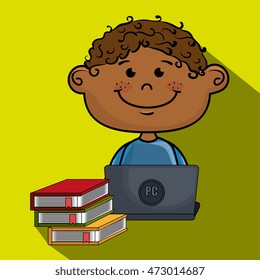 cartoon boy with laptop books. vector illustration design