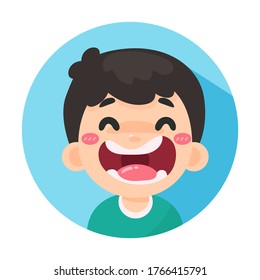 The cartoon boy is laughing happily