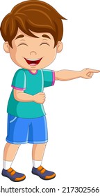 Cartoon boy laughing out loudly and pointing